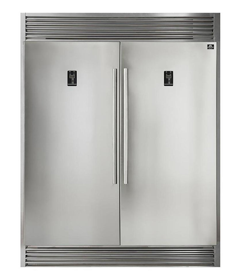 Forno 4-Piece Pro Appliance Package - 30-Inch Gas Range, 56-Inch Pro-Style Refrigerator, Wall Mount Hood with Backsplash, and Dishwasher in Stainless Steel