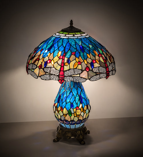 Meyda  25" High Tiffany Hanginghead Dragonfly Table Lamp '118840