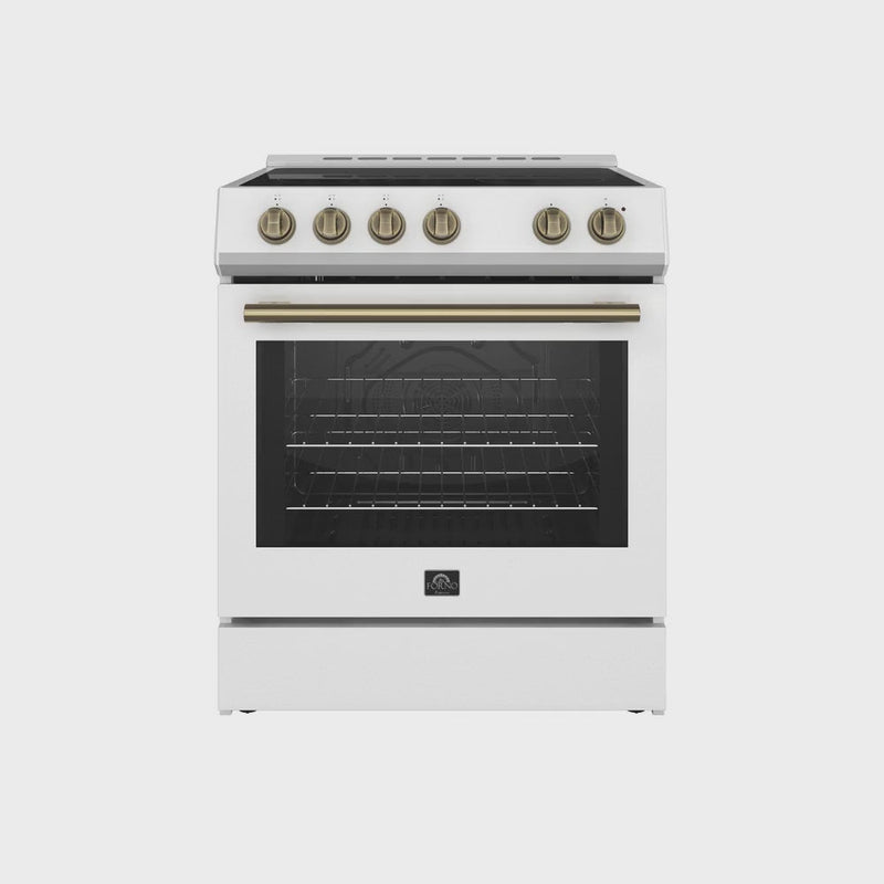 Forno Espresso Package - 30" Electric Range, Range Hood, Refrigerator and Dishwasher in Stainless, White, or Black