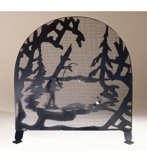 Meyda 30"W X 30"H Fly Fishing Creek Arched Fireplace Screen 37739