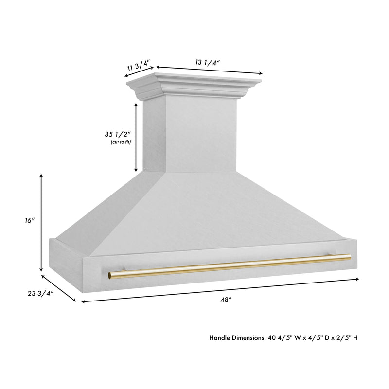 ZLINE Autograph Edition 2-Piece Appliance Package - 48-Inch Gas Range & Wall Mounted Range Hood in DuraSnow® Stainless Steel with Gold Trim (2AKPR-RGSRH48-G)