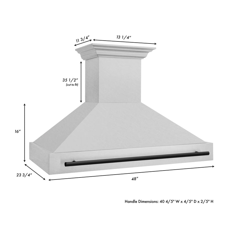 ZLINE Autograph Edition 2-Piece Appliance Package - 48-Inch Gas Range & Wall Mounted Range Hood in DuraSnow® Stainless Steel with Matte Black Trim (2AKPR-RGSRH48-MB)