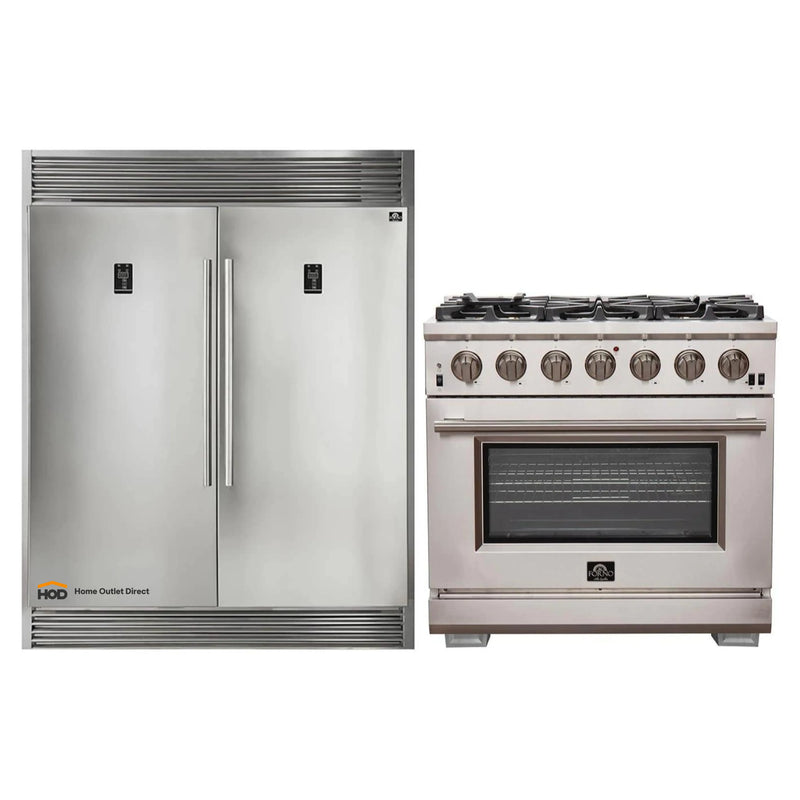 Forno 2-Piece Appliance Package - 36-Inch Gas Range  & 60-Inch Pro-Style Refrigerator in Stainless Steel