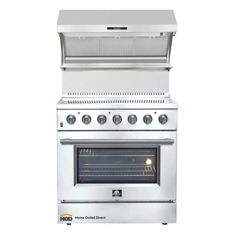 Forno 2-Piece Appliance Package - 36-Inch Electric Range and Wall Mount Range Hood with Backsplash in Stainless Steel