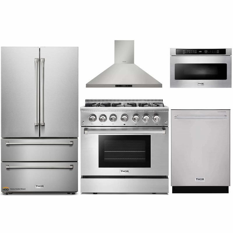 Cosmo 4 Piece Kitchen Appliance Package 36 Electric Cooktop 30 Single  Electric Wall Oven 24 Built-In Microwave Drawer & French Door Refrigerator