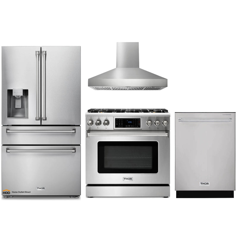 Thor Kitchen 3-Piece Appliance Package - 36 GAS Range, Dishwasher & Refrigerator in Stainless Steel