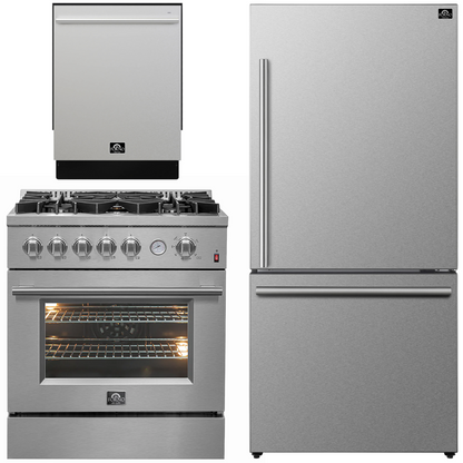 Forno Appliance Package - 30" Gas Range with Griddle, 31" Refrigerator and Tall Tub Dishwasher, FBDL-012-01CAUS