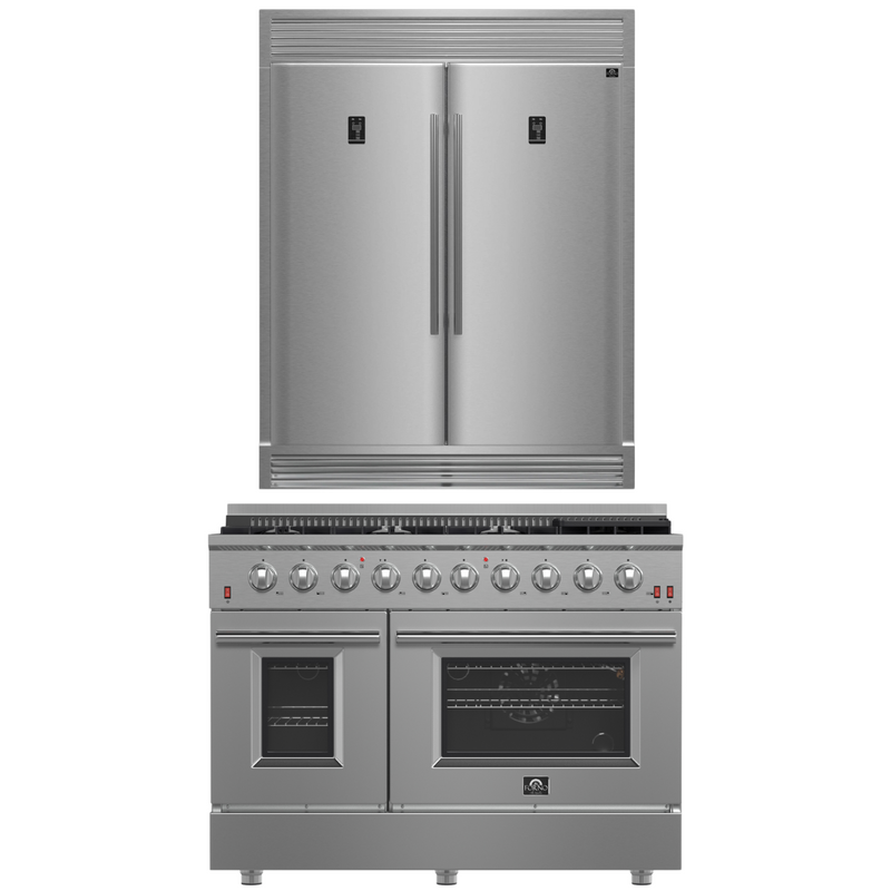 Forno Appliance Package - 48" Gas Burner, Electric Oven Range and 60" Refrigerator, FBDL-005