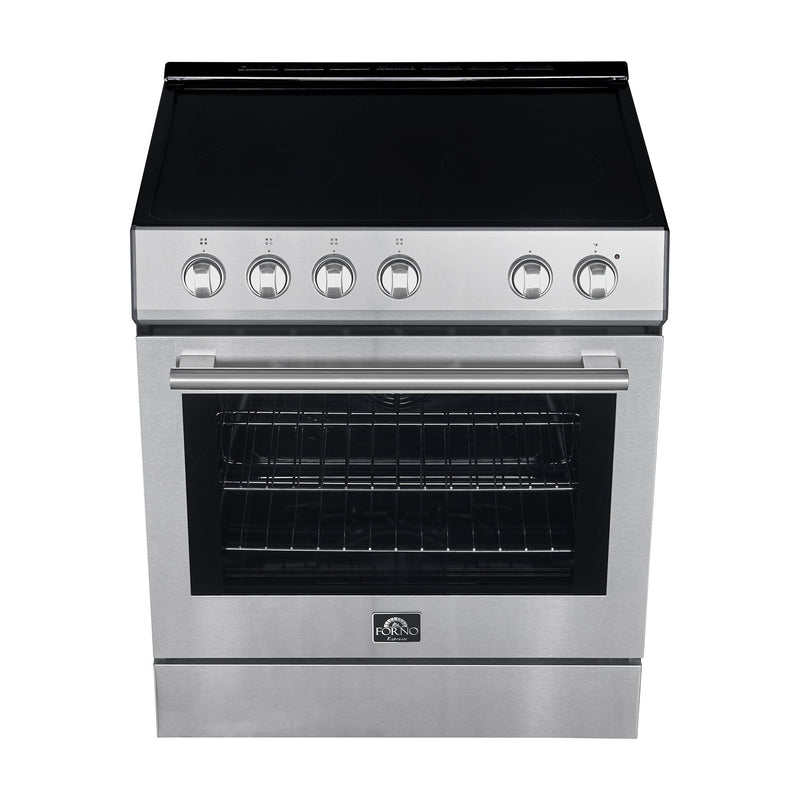 Forno Espresso Package - 30" Electric Range, Range Hood, and Refrigerator in Stainless, White, or Black