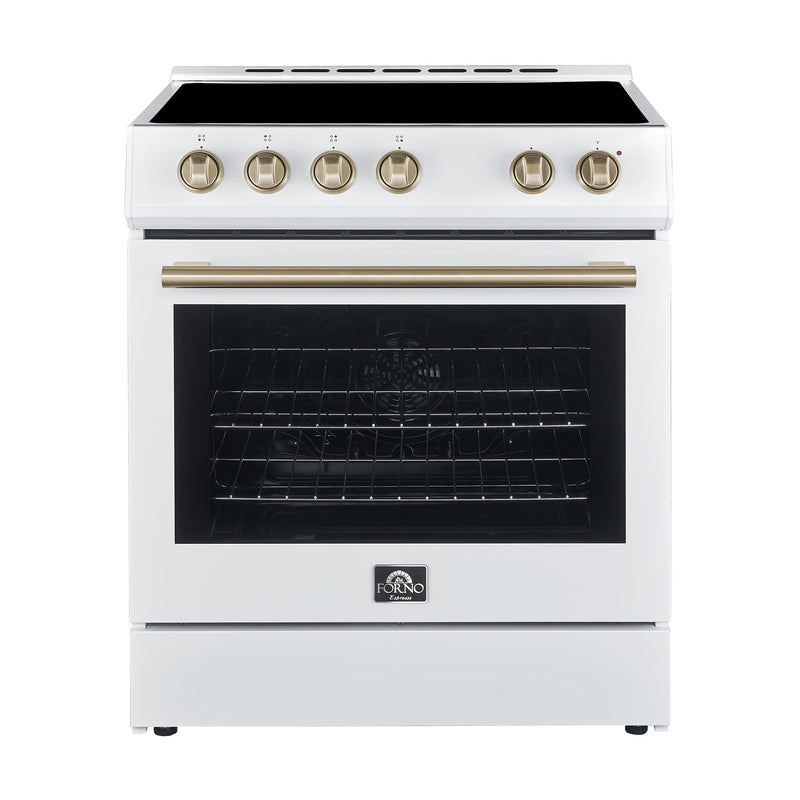 Forno Espresso Package - 30" Electric Range, Range Hood, Refrigerator and Dishwasher in Stainless, White, or Black