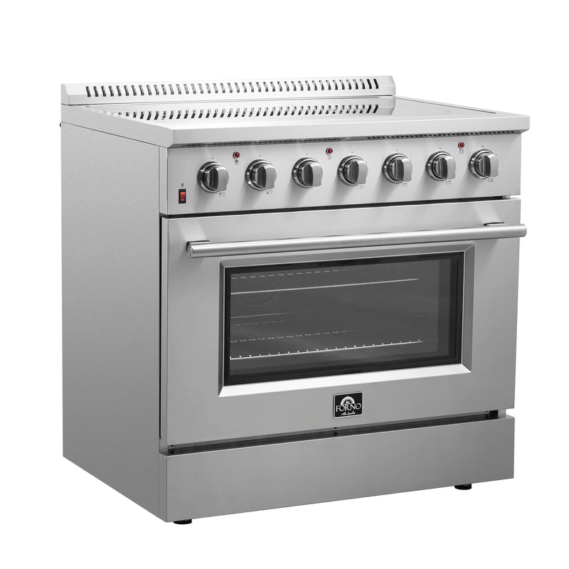 Forno 4-Piece Appliance Package - 36-Inch Electric Range, Pro-Style Refrigerator, Dishwasher, and Microwave Drawer in Stainless Steel