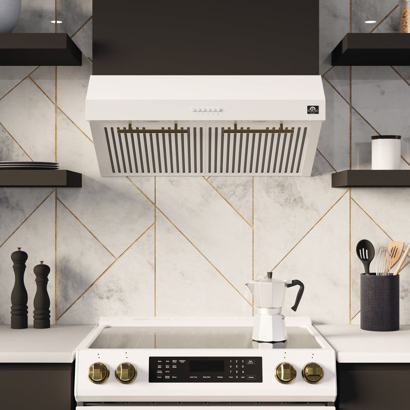 Forno Espresso Package - 30" Electric Range and Range Hood in Stainless Steel, Black, or White with Accents