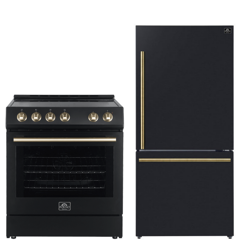 Forno Espresso Package - 30" Electric Range and Refrigerator in Stainless, Black, or White with Accents