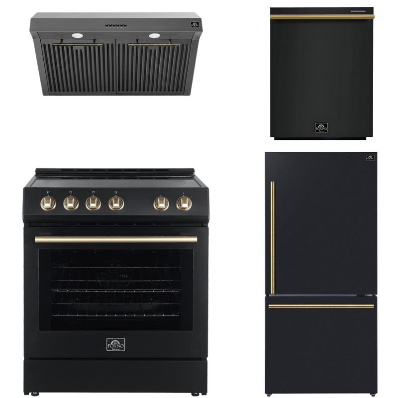 Forno Espresso Package - 30" Electric Range, Range Hood, Refrigerator and Dishwasher in Stainless, White, or Black