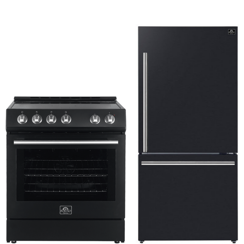 Forno Espresso Package - 30" Electric Range and Refrigerator in Stainless, Black, or White with Accents