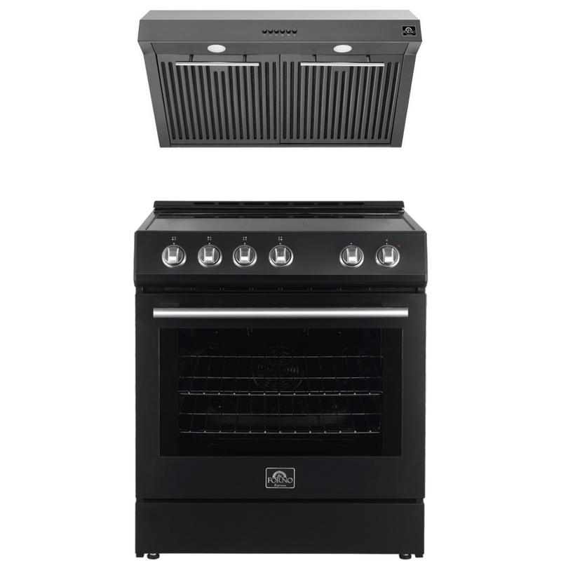 Forno Espresso Package - 30" Electric Range and Range Hood in Stainless Steel, Black, or White with Accents