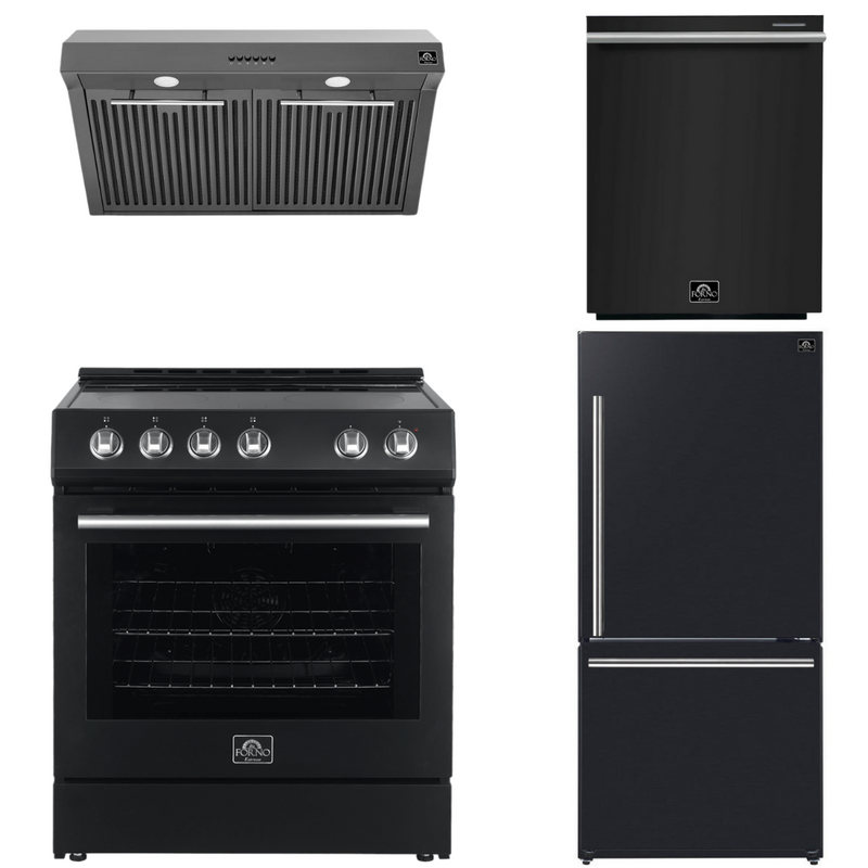 Forno Espresso Package - 30" Electric Range, Range Hood, Refrigerator and Dishwasher in Stainless, White, or Black