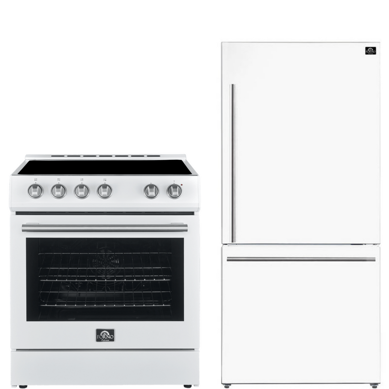 Forno Espresso Package - 30" Electric Range and Refrigerator in Stainless, Black, or White with Accents