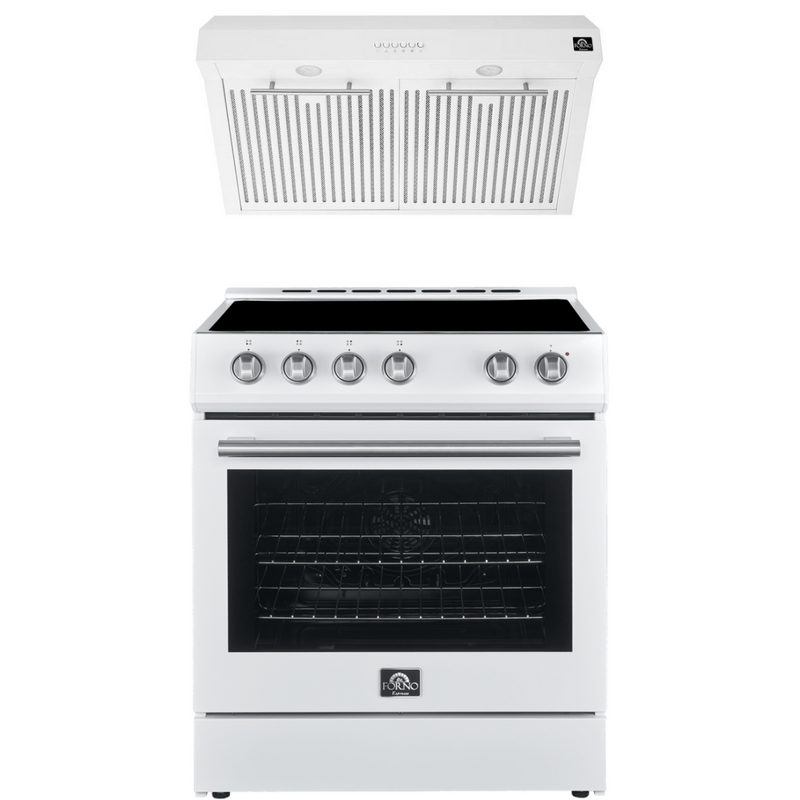 Forno Espresso Package - 30" Electric Range and Range Hood in Stainless Steel, Black, or White with Accents