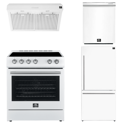 Forno Espresso Package - 30" Electric Range, Range Hood, Refrigerator and Dishwasher in Stainless, White, or Black