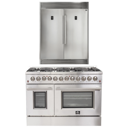 Forno Appliance Package - 48" Gas Burner, Electric Oven Range and 60" Refrigerator, FBDL-005