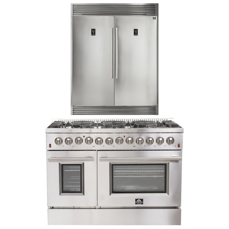 Forno Appliance Package - 48" Gas Burner, Electric Oven Range and 60" Refrigerator, FBDL-005