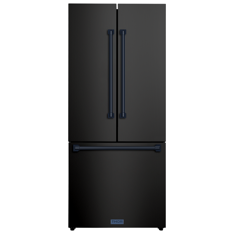 Gordon Ramsay by THOR Kitchen 30" 17.5 cu. ft. French Door Counter Depth Refrigerator with Ice Maker in Matte Black with Stainless Steel Accents, RF3017FFD00