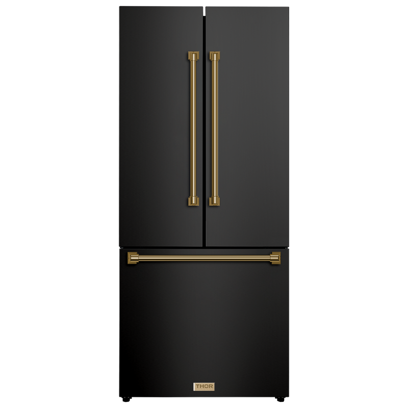 Gordon Ramsay by THOR Kitchen 30" 17.5 cu. ft. French Door Counter Depth Refrigerator with Ice Maker in Matte Black with Stainless Steel Accents, RF3017FFD00