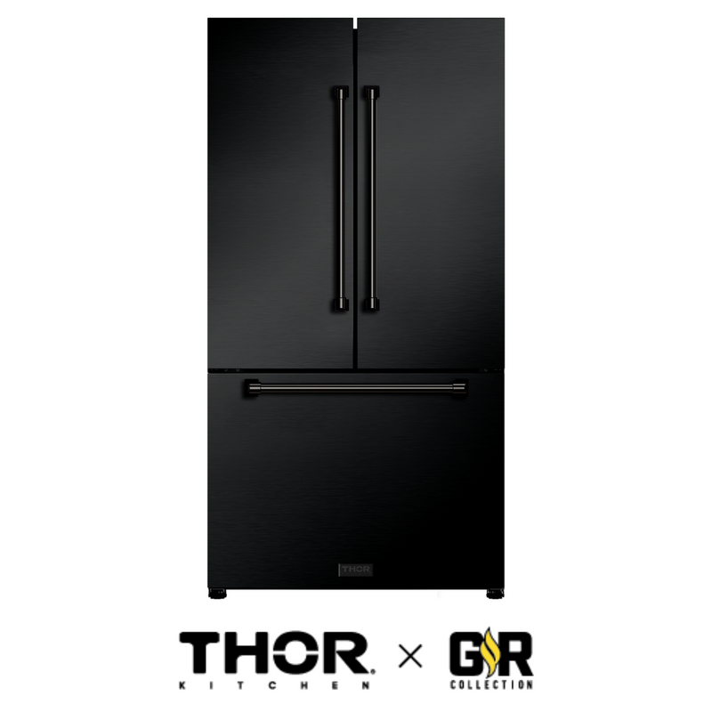 Gordon Ramsay by THOR Kitchen 36" 20.3 cu. ft. French Door Counter Depth Refrigerator with Ice Maker in Matte Black with Navy Blue Accents, RF3621CTD00