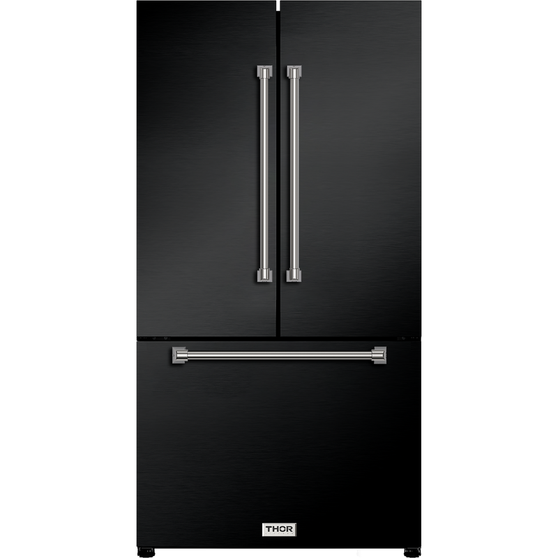 Gordon Ramsay by THOR Kitchen 36" 20.3 cu. ft. French Door Counter Depth Refrigerator with Ice Maker in Matte Black with Navy Blue Accents, RF3621CTD00