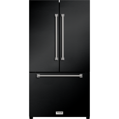 Gordon Ramsay by THOR Kitchen 36" 20.3 cu. ft. French Door Counter Depth Refrigerator with Ice Maker in Matte Black with Navy Blue Accents, RF3621CTD00