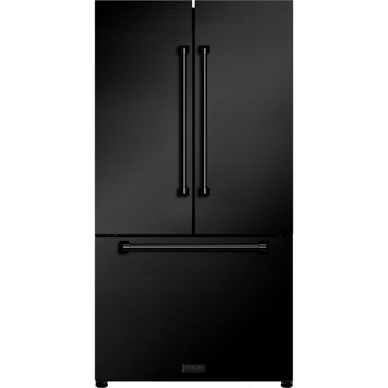 Gordon Ramsay by THOR Kitchen 36" 20.3 cu. ft. French Door Counter Depth Refrigerator with Ice Maker in Matte Black with Navy Blue Accents, RF3621CTD00