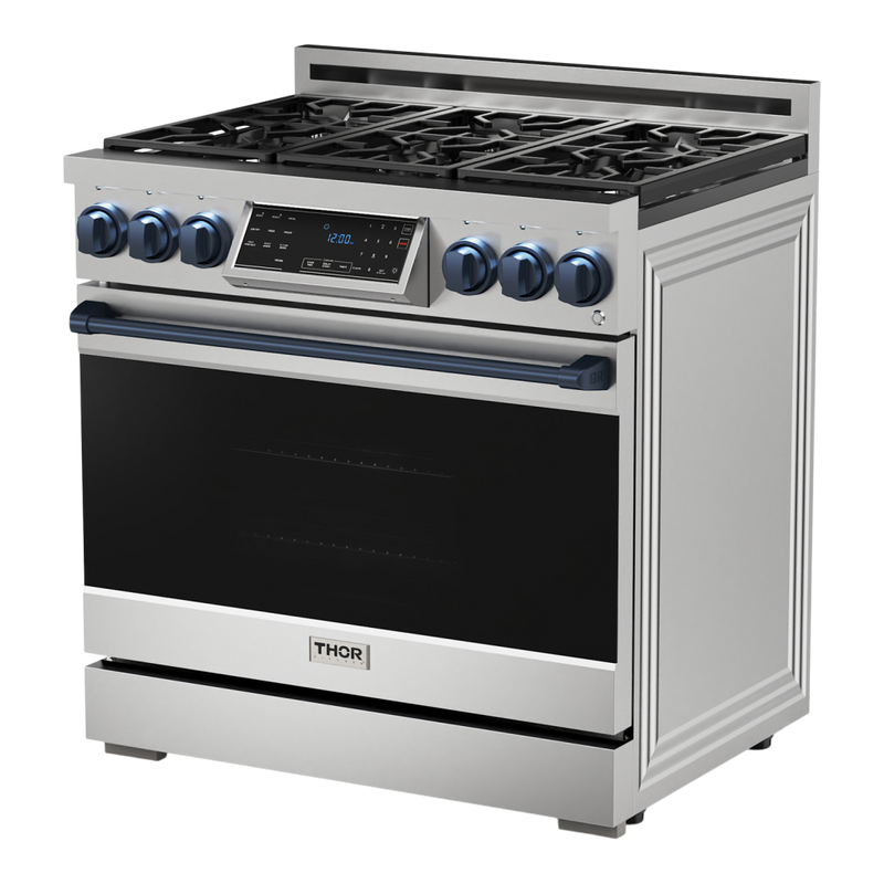 Gordon Ramsay by THOR Kitchen Package - 36" Gas Range, 36" Refrigerator with Ice Maker and Dishwasher in Stainless Steel, AP-RSG36-2