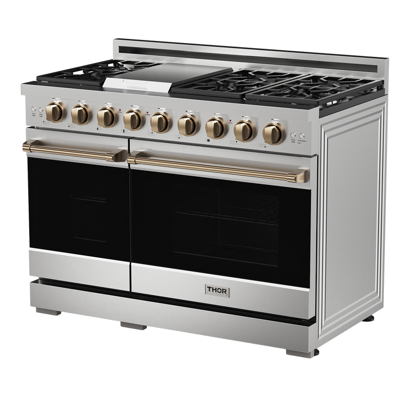 Gordon Ramsay by THOR Kitchen Package - 48" Gas Range, 36" Refrigerator with Ice Maker and Dishwasher in Stainless Steel, AP-RSG48E-2