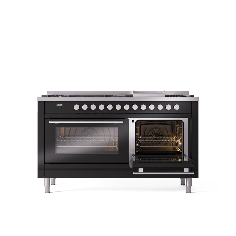 ILVE Professional Plus 60" Dual Fuel Range with 9 Sealed Burners w/Griddle Triple Glass Door - UP60FWMP