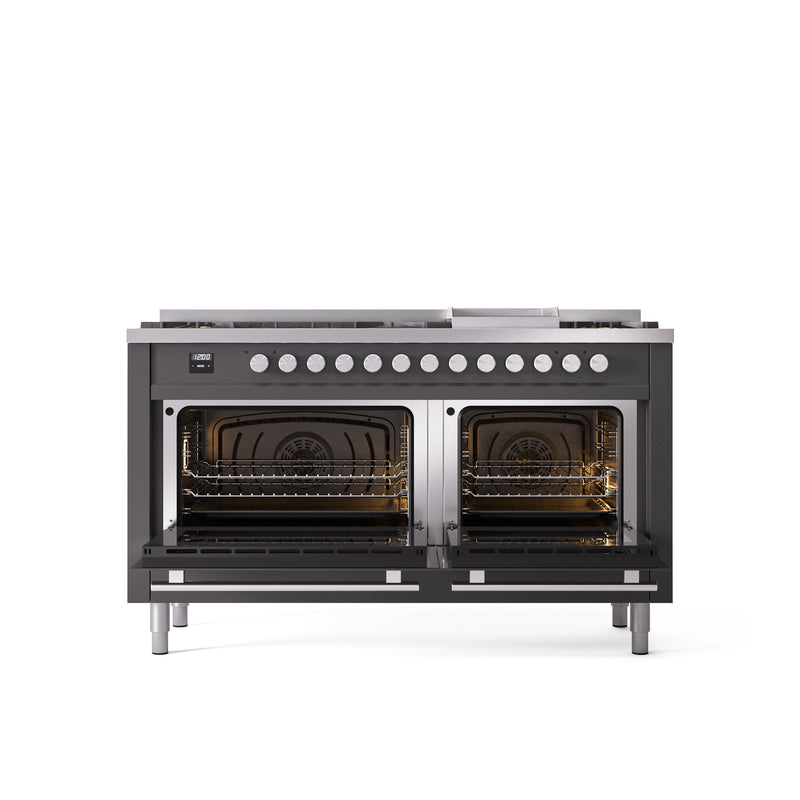 ILVE Professional Plus 60" Dual Fuel Range with 9 Sealed Burners w/Griddle Triple Glass Door - UP60FWMP