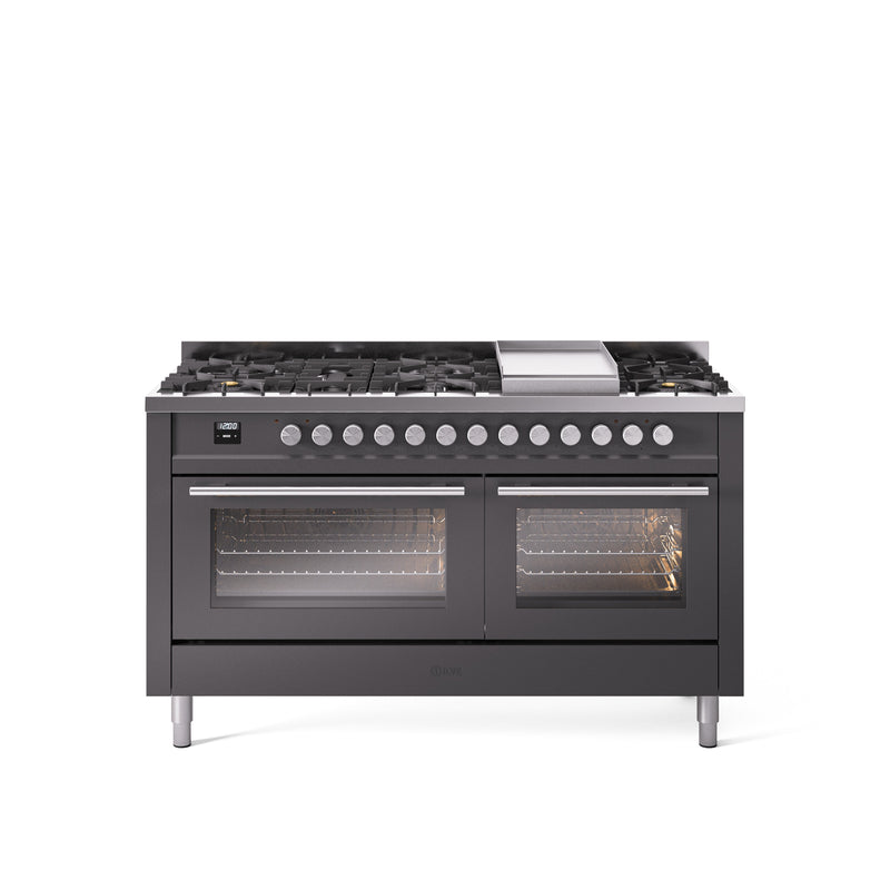 ILVE Professional Plus 60" Dual Fuel Range with 9 Sealed Burners w/Griddle Triple Glass Door - UP60FWMP