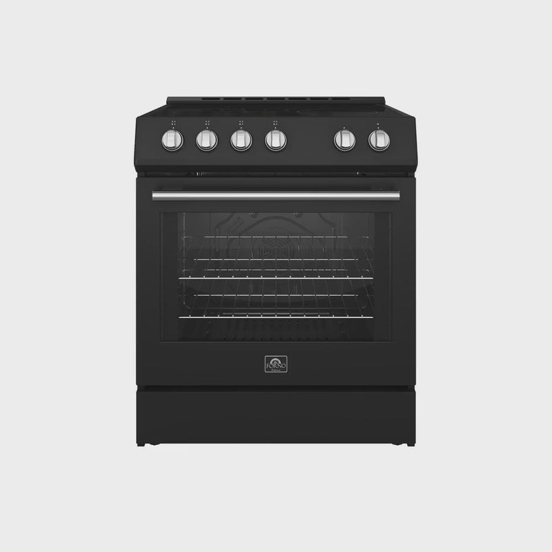 Forno Espresso Package - 30" Electric Range, Range Hood, Refrigerator and Dishwasher in Stainless, White, or Black