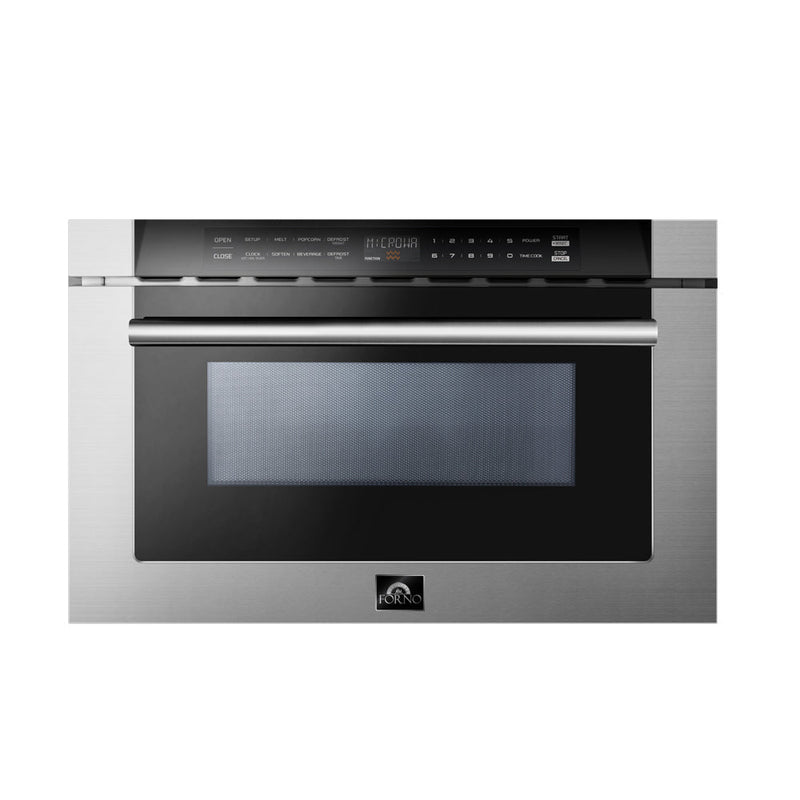 Forno 5-Piece Appliance Package - 36-Inch Electric Range, Wall Mount Range Hood, Pro-Style Refrigerator, Dishwasher, and Microwave Drawer in Stainless Steel