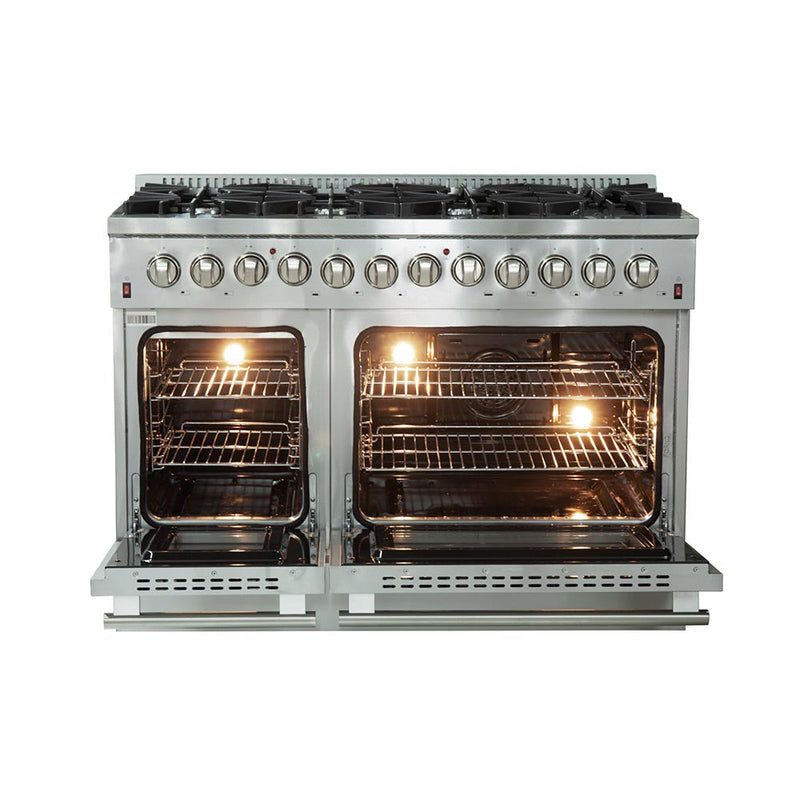 Forno 48-Inch Galiano Dual Fuel Range - Gas Cooktop with 240v Electric Oven - 8 Burners, Griddle, and Double Oven (FFSGS6156-48)