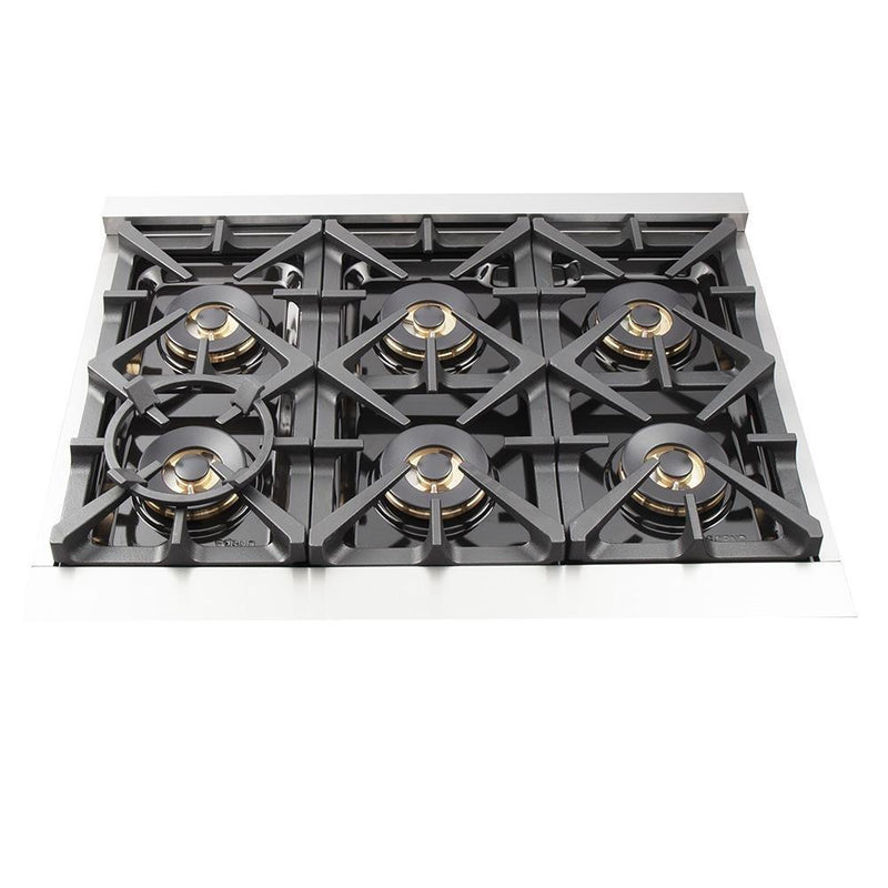 Forno 3-Piece Pro Appliance Package - 36-Inch Gas Range, Refrigerator, & Wall Mount Hood with Backsplash in Stainless Steel