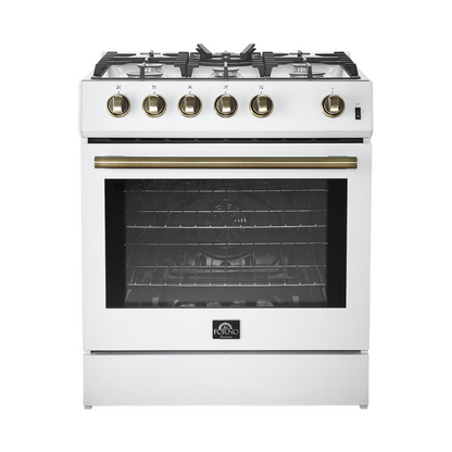 Forno Espresso 30” Gas Range in Stainless Steel with Silver Handles, FFSGS1116-30