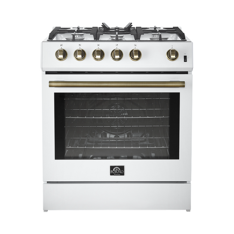 Forno Espresso 30” Gas Range in Stainless Steel with Silver Handles, FFSGS1116-30