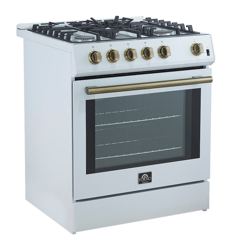 Forno Espresso 30” Gas Range in Stainless Steel with Silver Handles, FFSGS1116-30