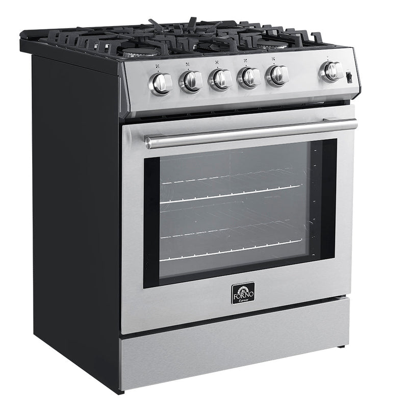 Forno Espresso 30” Gas Range in Stainless Steel with Silver Handles, FFSGS1116-30