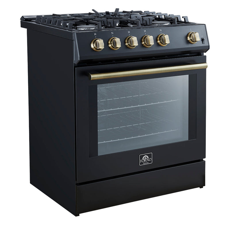 Forno Espresso 30” Gas Range in Stainless Steel with Silver Handles, FFSGS1116-30