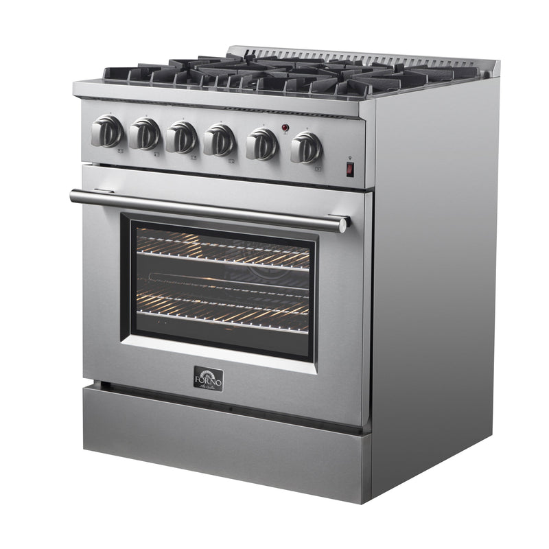 FORNO Marco 30" 4.32 cu. ft. Dual Fuel Range in Stainless Steel with 4 Sealed Burners, FFSGS6197-30