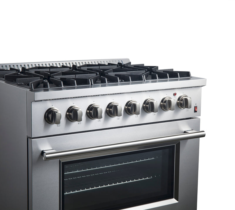 FORNO Marco 36" 5.36 cu. ft. Dual Fuel Range in Stainless Steel with 6 Sealed Burners, FFSGS6197-36