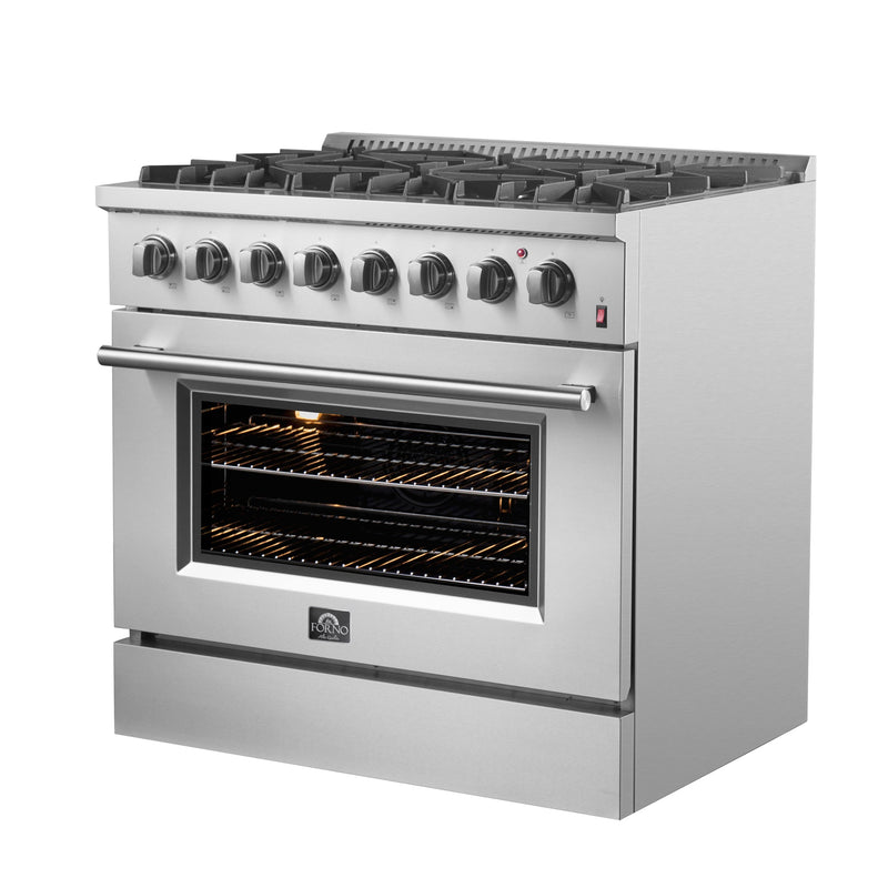 FORNO Marco 36" 5.36 cu. ft. Dual Fuel Range in Stainless Steel with 6 Sealed Burners, FFSGS6197-36