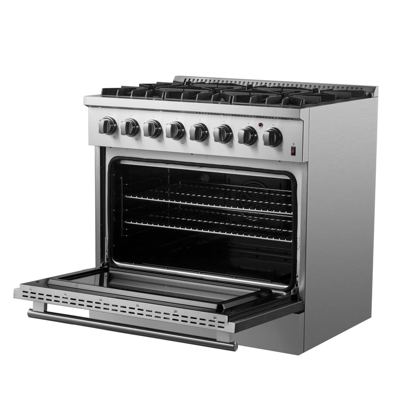 FORNO Marco 36" 5.36 cu. ft. Dual Fuel Range in Stainless Steel with 6 Sealed Burners, FFSGS6197-36